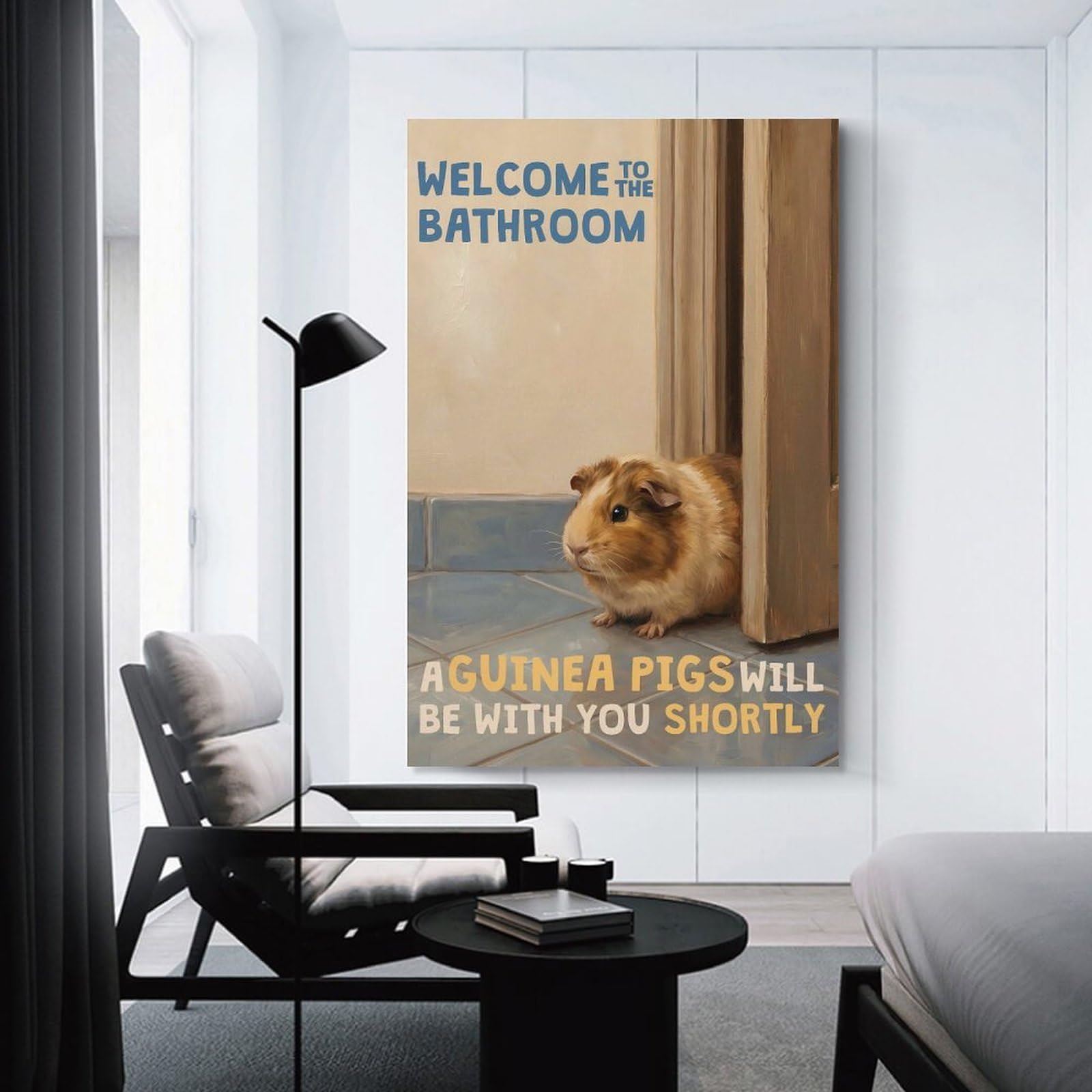 Junmoney Unframe-Style-20 Welcome To The Bathroom Guinea Pig Canvas Wall Decor, 20X30inch(50X75cm), For Wall Displays, Bedrooms Or Room Updates, Wall Decor Suited To Curated Displays