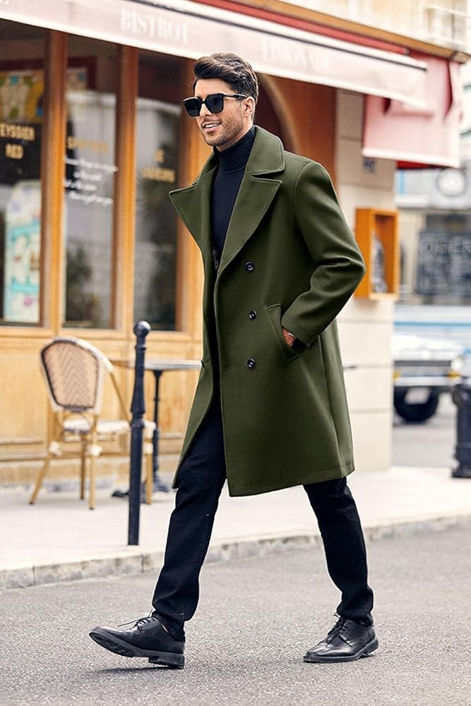 Pea Coat Men's Wool Blend Overcoat Men's Wool Blend Trench