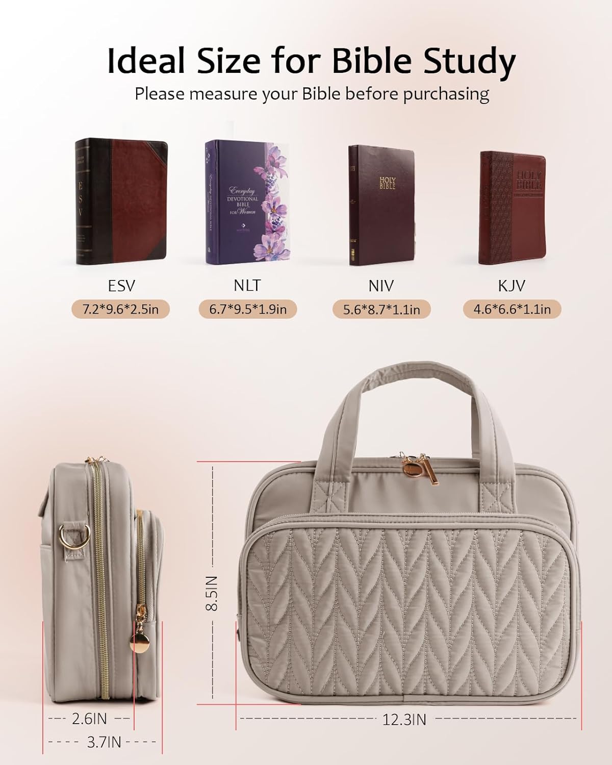 Bible Cover Case for Women, Large Bible Bag with Study Supplies, Bible Journaling Kit with Highlighters and Pens No Bleed, Christian Gift for Women (Shoulder Strap, Smokey Taupe) - Image 2