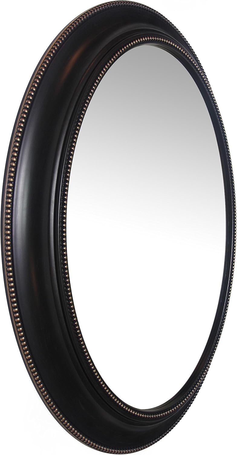 Infinity Instruments Sonore 30 inch Black Oval Wall Mirror | Decorative Frame with Beaded Accents | Great Mirror for Bathroom, Bedroom, Living Room