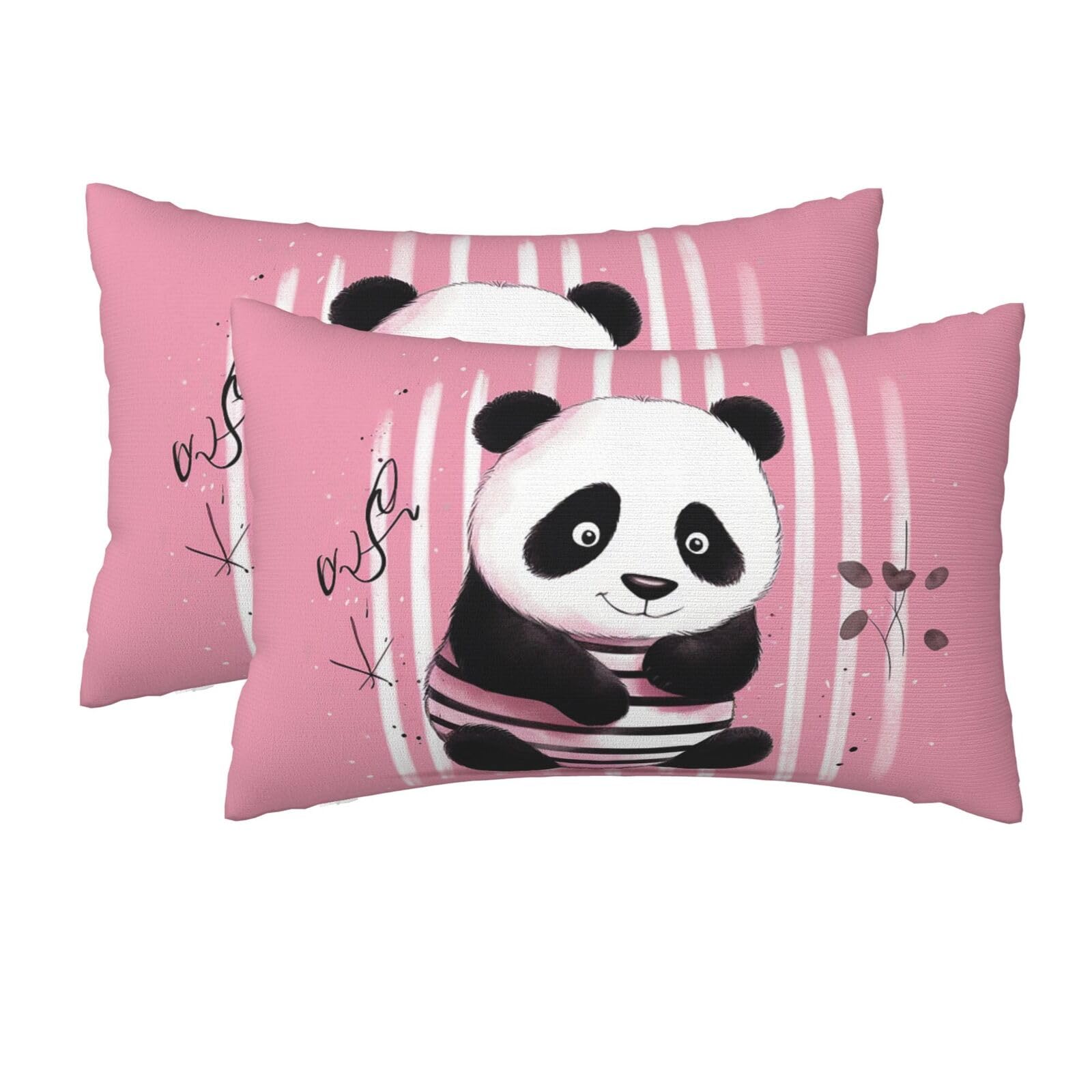 2 Pack Queen Size Pillow Cases for Hair and Skin Soft Breathable Pillow Case Covers with Hidden Zipper Striped Panda Pillowcase 20x30 Inches Pillow Cover for Sleeping Gift