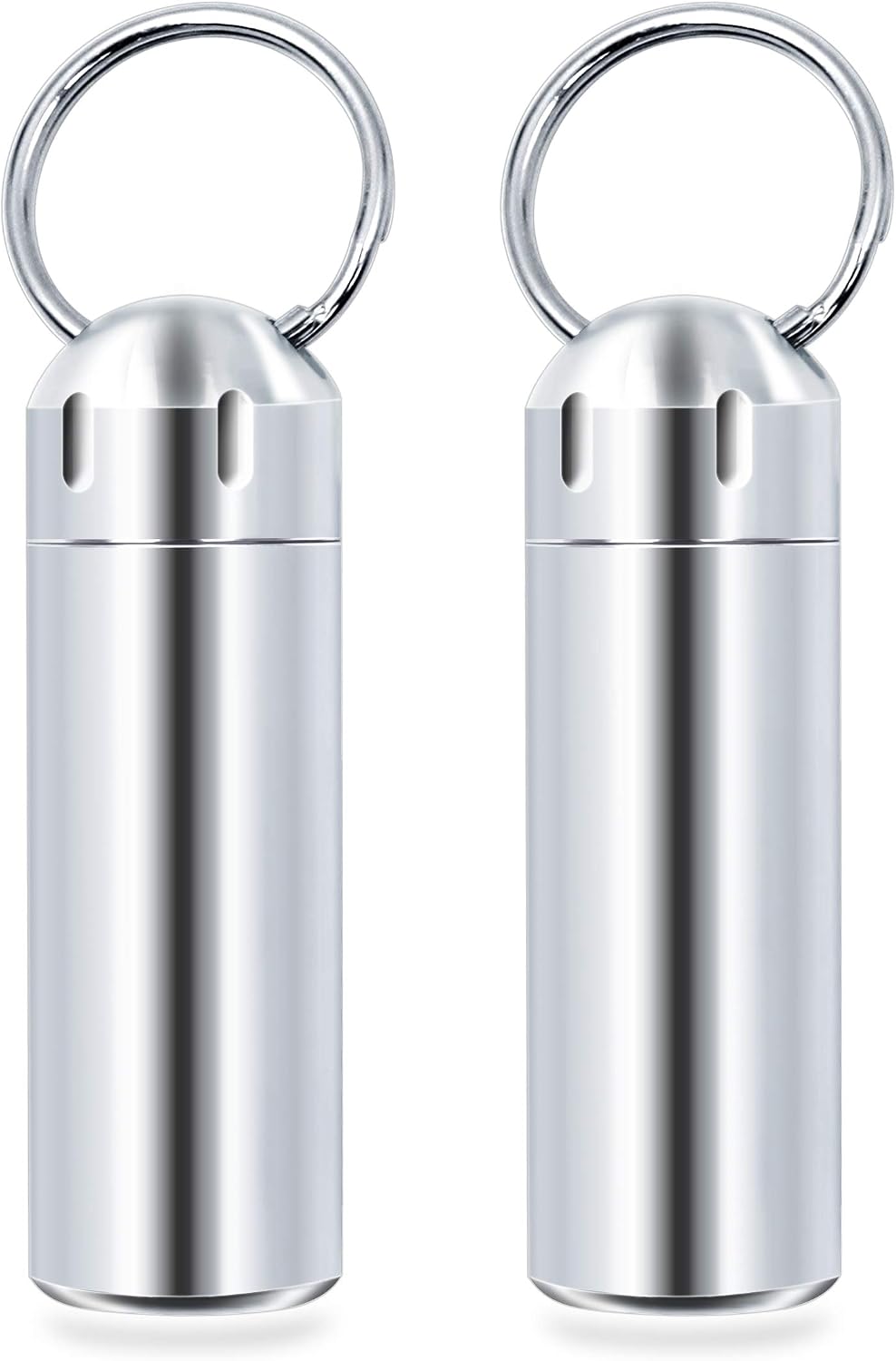SHD 2 Pack Pill Container Keychain Pill Holder 100% Waterproof Pill Case Single Chamber Stainless Steel Pill Box (Silver)