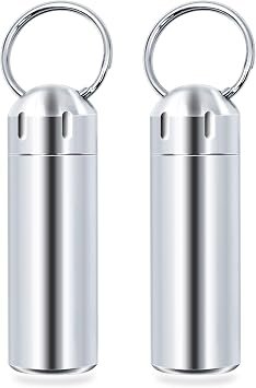 SHD 2 Pack Pill Container Keychain Pill Holder 100% Waterproof Pill Case Single Chamber Stainless Steel Pill Box Silver