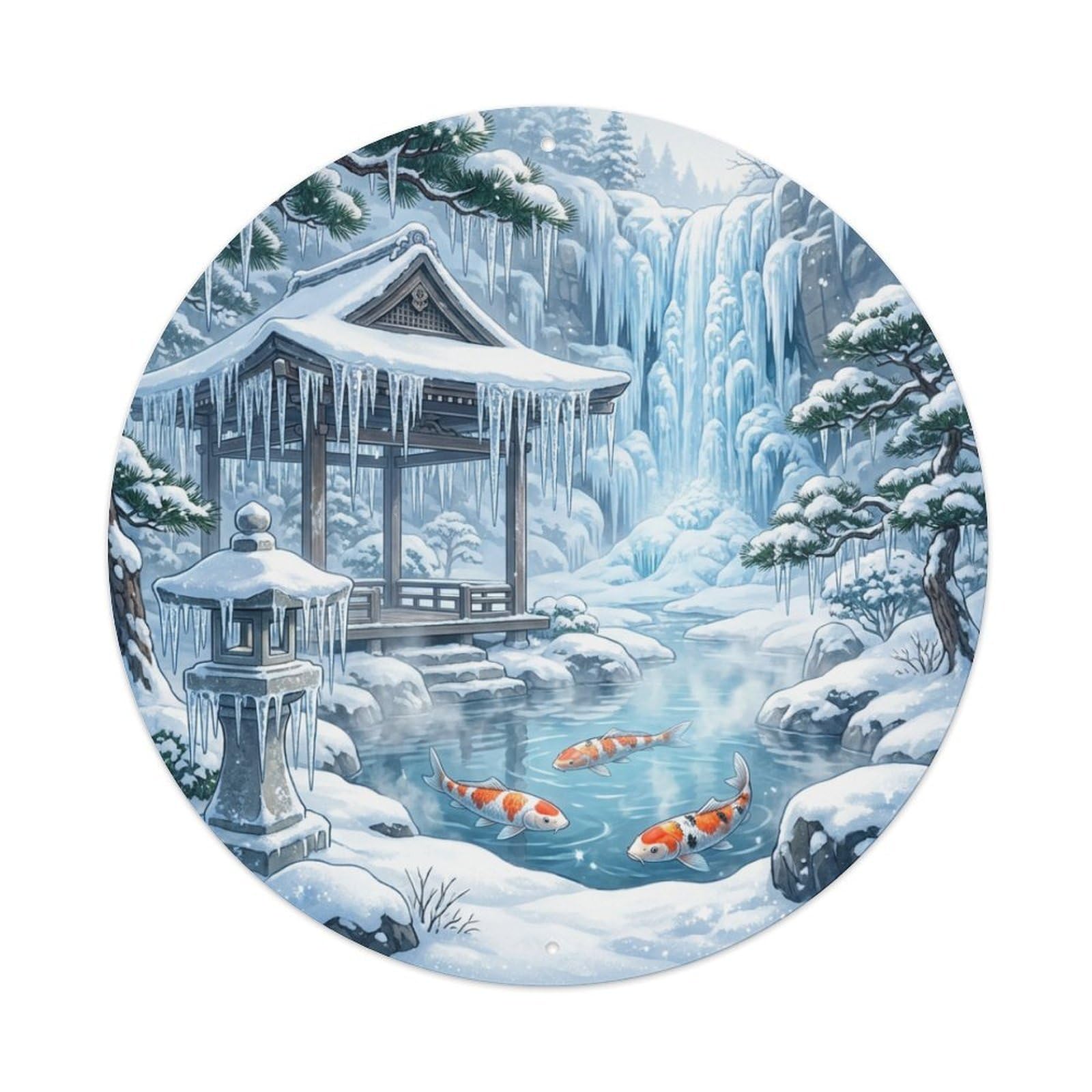 Galvaxio Style Japanese Koi Fish Winter Icicles Frozen Cold Metal Tin Sign