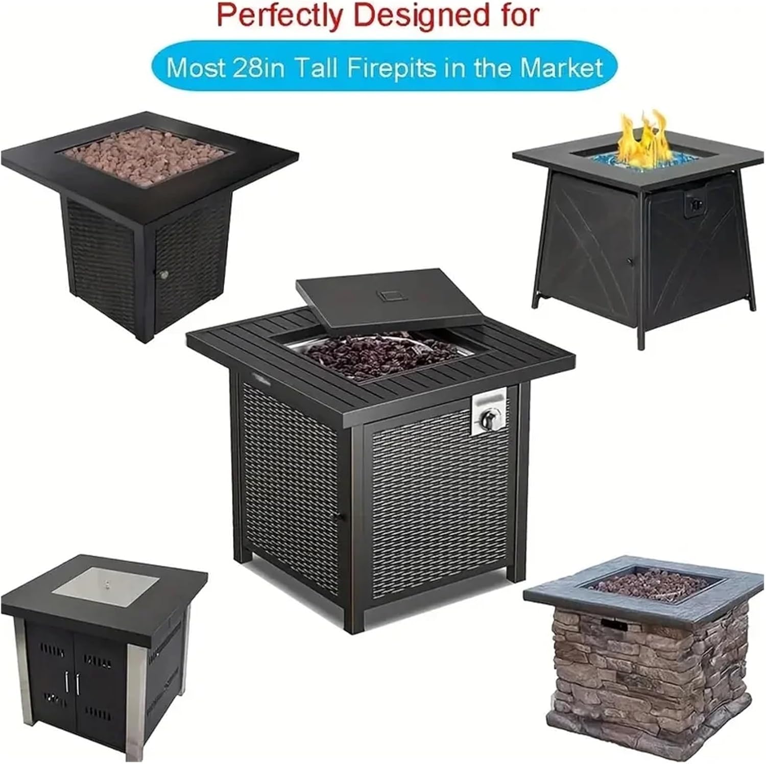 Square Fire Pit Cover, Breathable, Fits Most Tables, Suitable For Yard, Lawn, Garden,Outdoor(122x122x74cm)