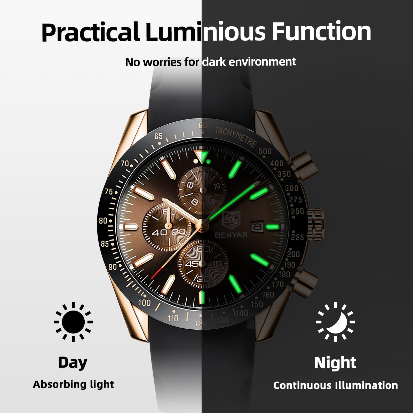 BY BENYAR Orologio Uomo Cronografo Analogico al Quarzo Impermeabile Orologi Sportivo Moda Classico Elegante Orologio da Polso Uomo Cinturino Pelle/Acciaio