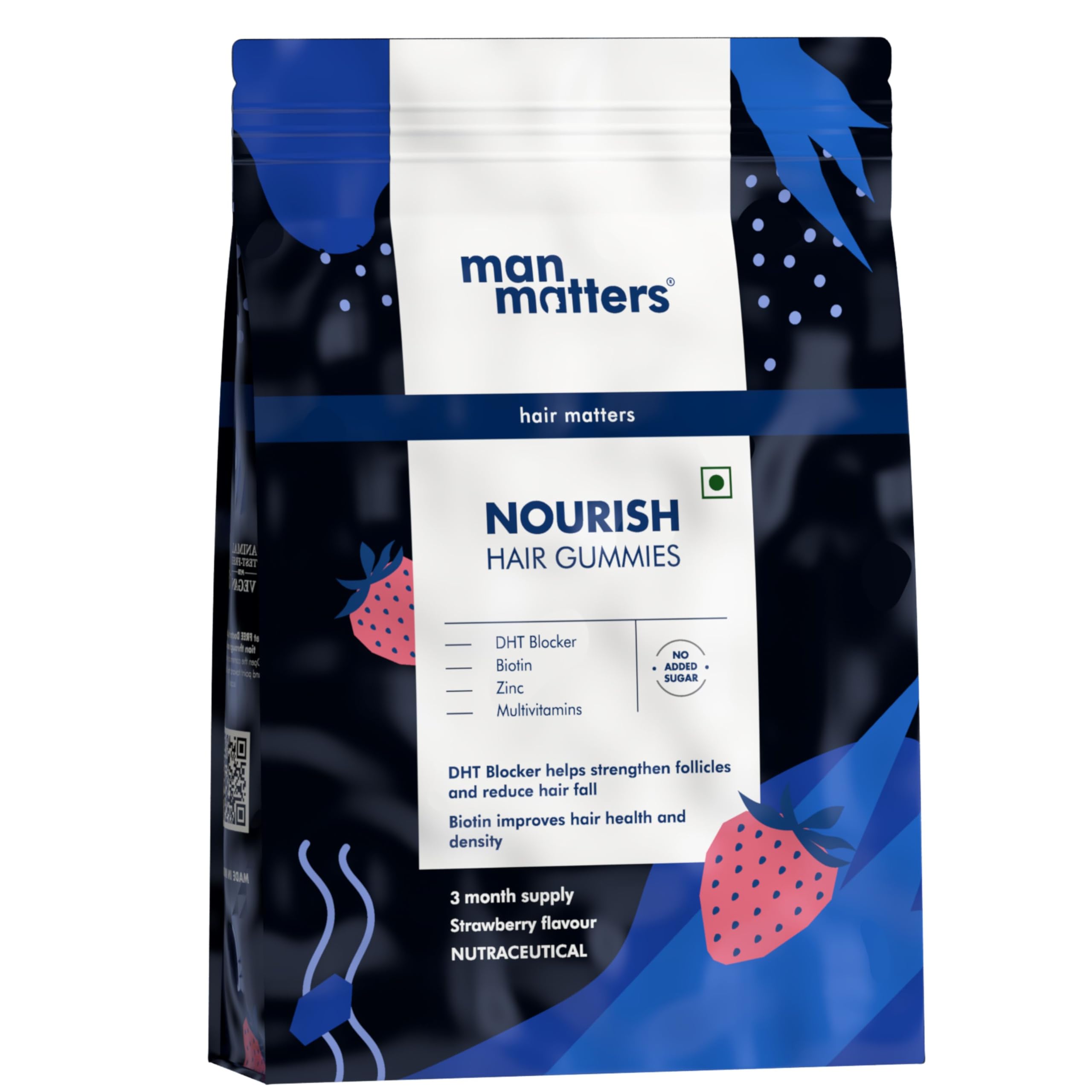 Man Matters Biotin Hair Gummies | 90 Day Pack | Biotin, DHT Blockers, Vitamin A, C, E, Fibre & Zinc | For Stronger and Healthier Hair | Strawberry Flavour | 100% Vegan & Gut Friendly (B0DCNL9C6H) Amazon Price History, Amazon Price Tracker