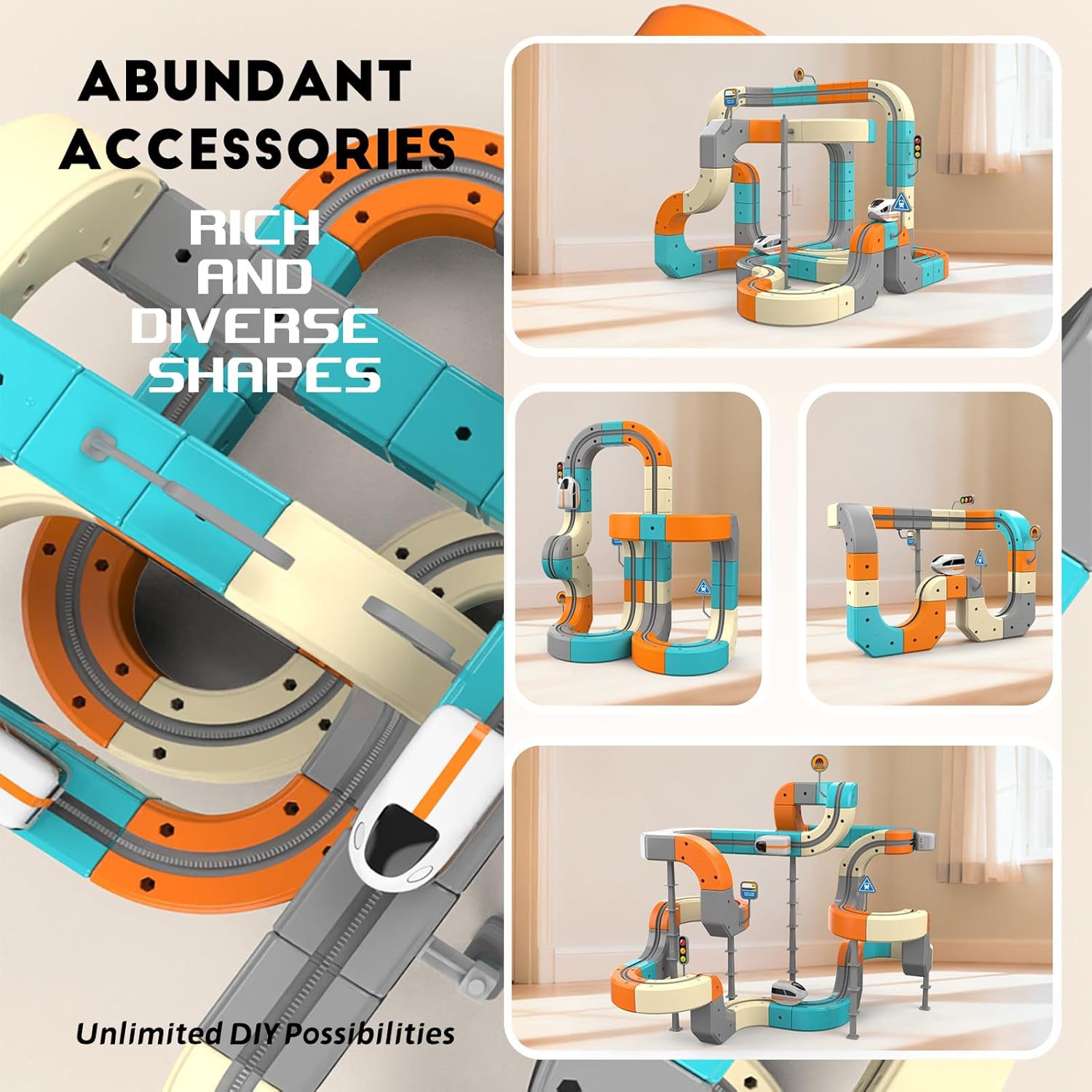 Magic Cube Electric Train Set - Transformable Building Blocks 3D Flexible Race Track with Anti-Gravity, Educational Toy Boys Girls Birthday (66 PCS)