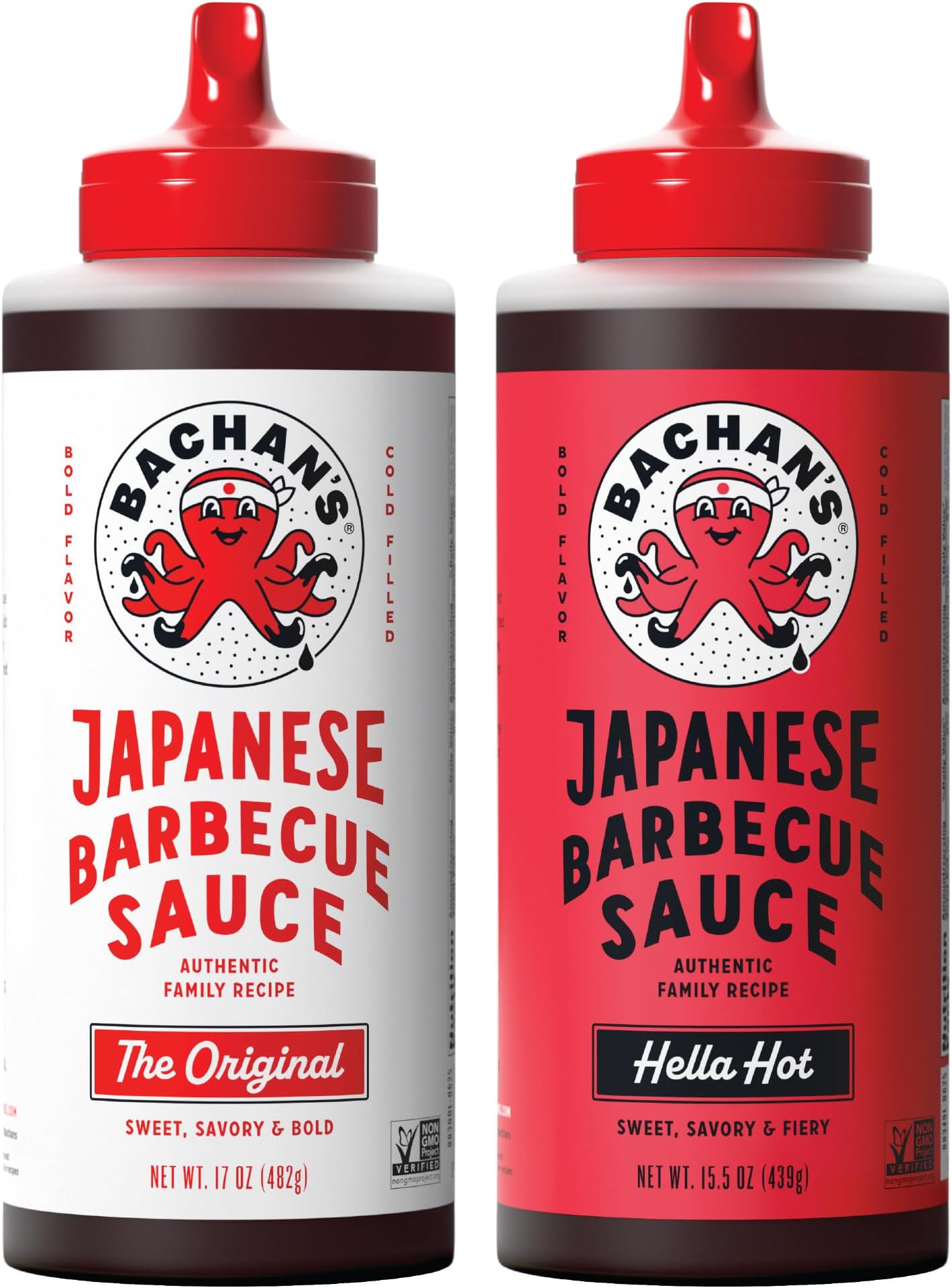 Bachan's Japanese Barbecue Sauce 2 Pack - 1 Original, 1 Hella Hot - BBQ Sauce for Wings, Chicken, Beef, Pork, Seafood, Noodles, and More. Non GMO, No Preservatives, BPA free