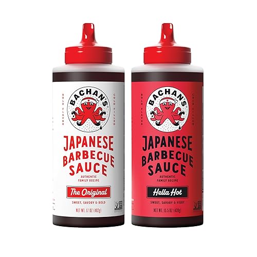 Bachan's Salsa japonesa para barbacoa, paquete de 2 – 1 original, 1 Hella Hot – Salsa BBQ para alas, pollo, carne de res, cerdo, mariscos, fideos y