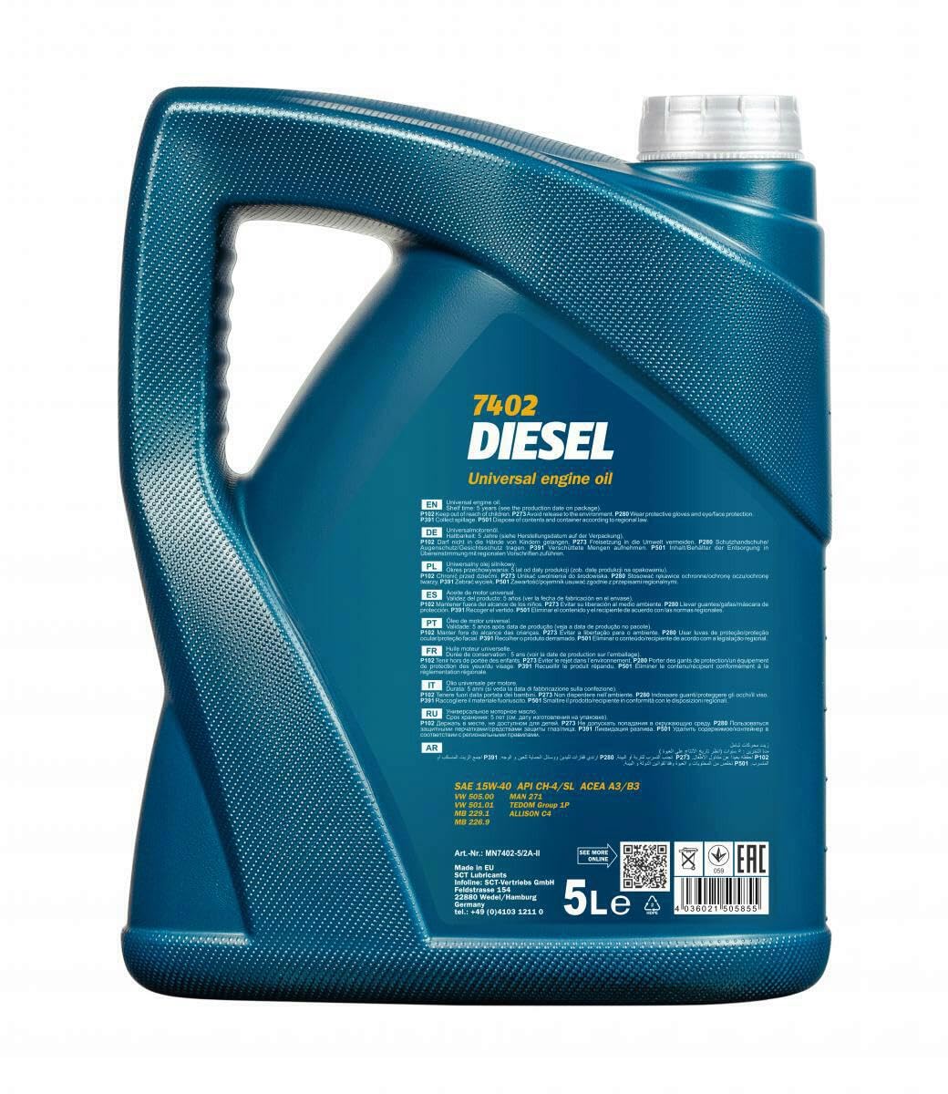 4x 5L Mannol Diesel 15W-40 Motoröl passend für API CH-4/SN ACEA A3/B4 VW 505.00 501.01