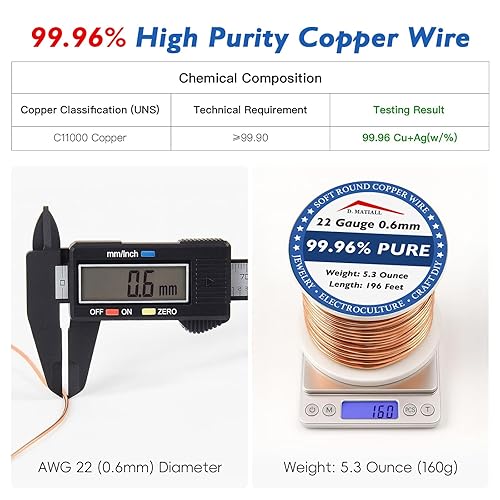 Miniatura 2 de Alambre de cobre 99.95% puro, calibre 22, 0.024 in, carrete de 196 pies de 5.3 onzas, alambre de cobre suave para manualidades, jardinería,