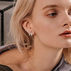 Amazon.com: MILACOLATO 3 Pairs Sterling Silver Stud Hoop