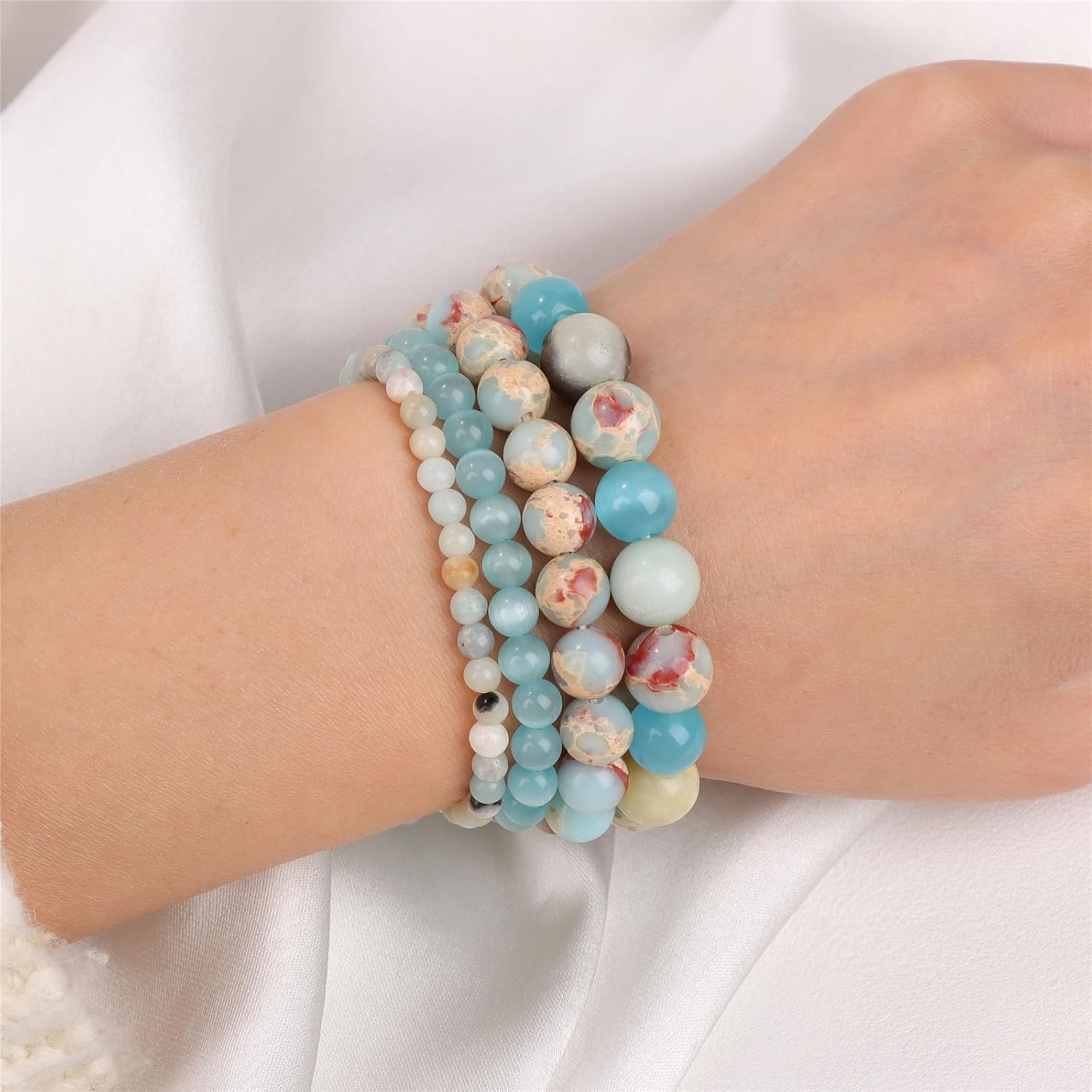 4pcs Beaded Bracelets for Women,Natural Healing Crystal Gemstones Bracelet,Anxiety Stress Relief Bracelet Handmade purple Jewelry Gifts for Women - Image 7