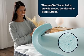 Serta ThermaGel Cooling, Pressure-Relieving Memory Foam Mattress Topper, 3 Inch, Full,Blue
