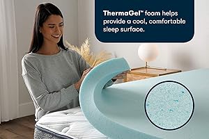 Serta ThermaGel Cooling, Pressure-Relieving Memory Foam Mattress Topper, 3 Inch, Twin Blue