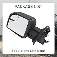Vista 7 de JDMSPEED Espejo retrovisor lateral izquierdo eléctrico con calefacción, señal LED texturizada, negro, izquierdo, LH, compatible con Ford F150
