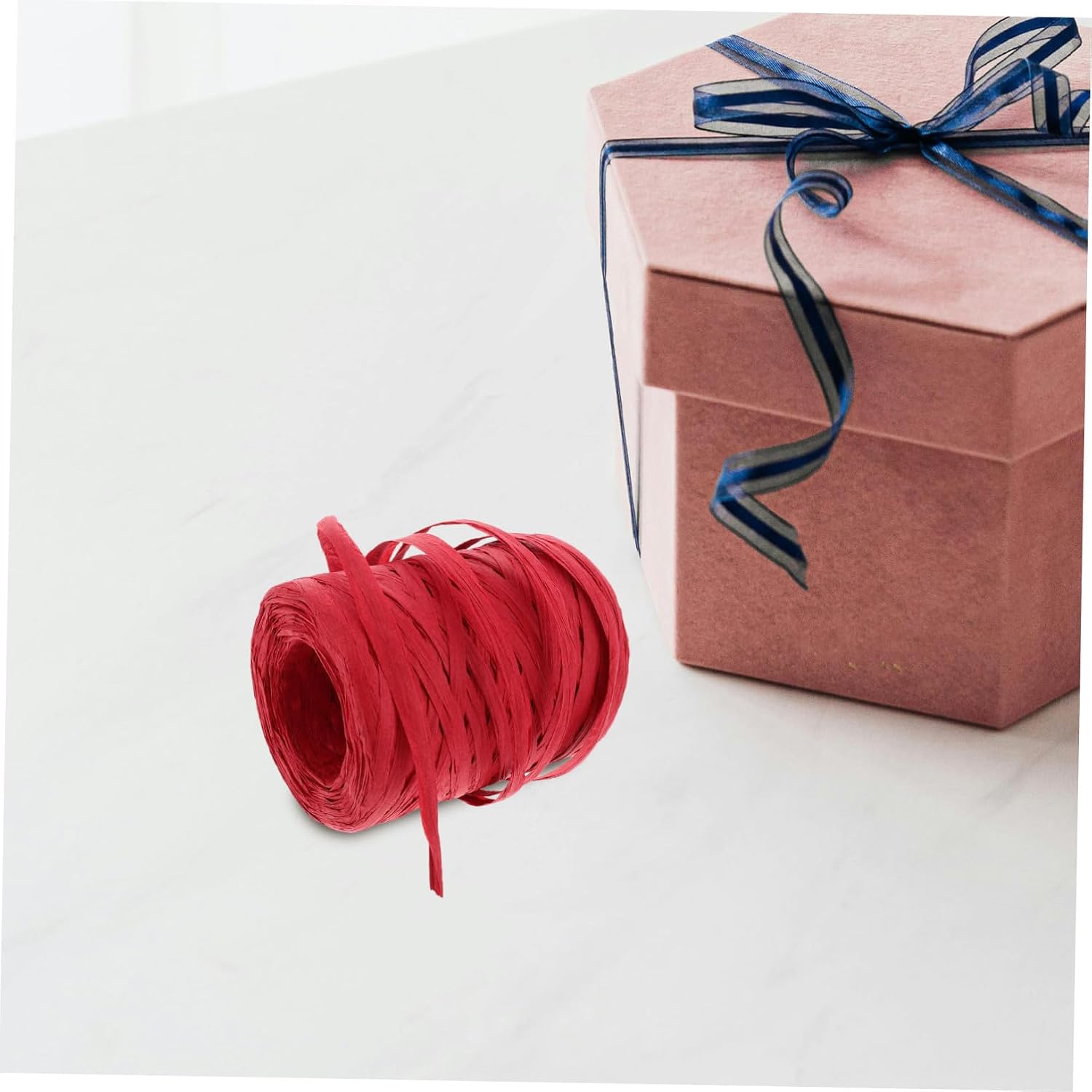 Veemoon 1Roll Natural Raffia Paper Ribbon Roll Durable Twine String for Wrapping DIY Crafts and Floral Decoration Raffia Ribbon for All Occasions