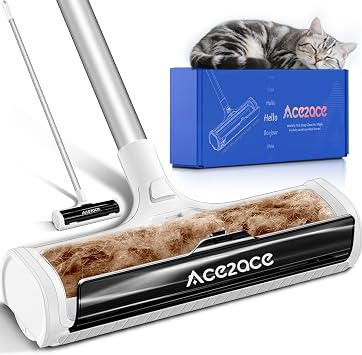 ACE2ACE A3 Pro Carpet Roller for Pet Hair, Carpet Pet Hair Removal Tool | Reusable Large Lint Rollers, 5 Feet Long Handle No Bending No Kneeling, Cat Dog Hair Remover for Carpet, Rugs, Mats, Black