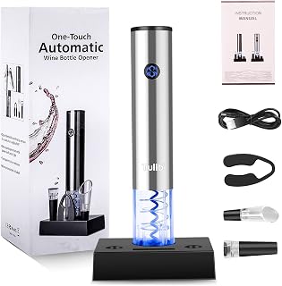 TDT Rechargeable Cordless Electric Wine Opener,6 in 1 Touch-Sensor Automatic Wine Bottle Opener Set with Foil Cutter Vacuum Stopper & Wine Aerator Pourer for Home Party & Gifts (Batteries Included)