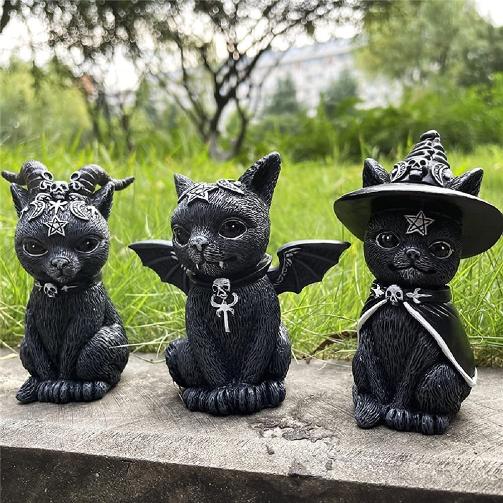Scultura Gatto Decorativo,Simpatico Gatto Nero Gnomo Scultura Ornamento Da Tavolo In Resina,Divertente Statua Da Giardino All'aperto,Ornamento Da Tavolo Decorazione Di Halloween Figurina (3 PCS)