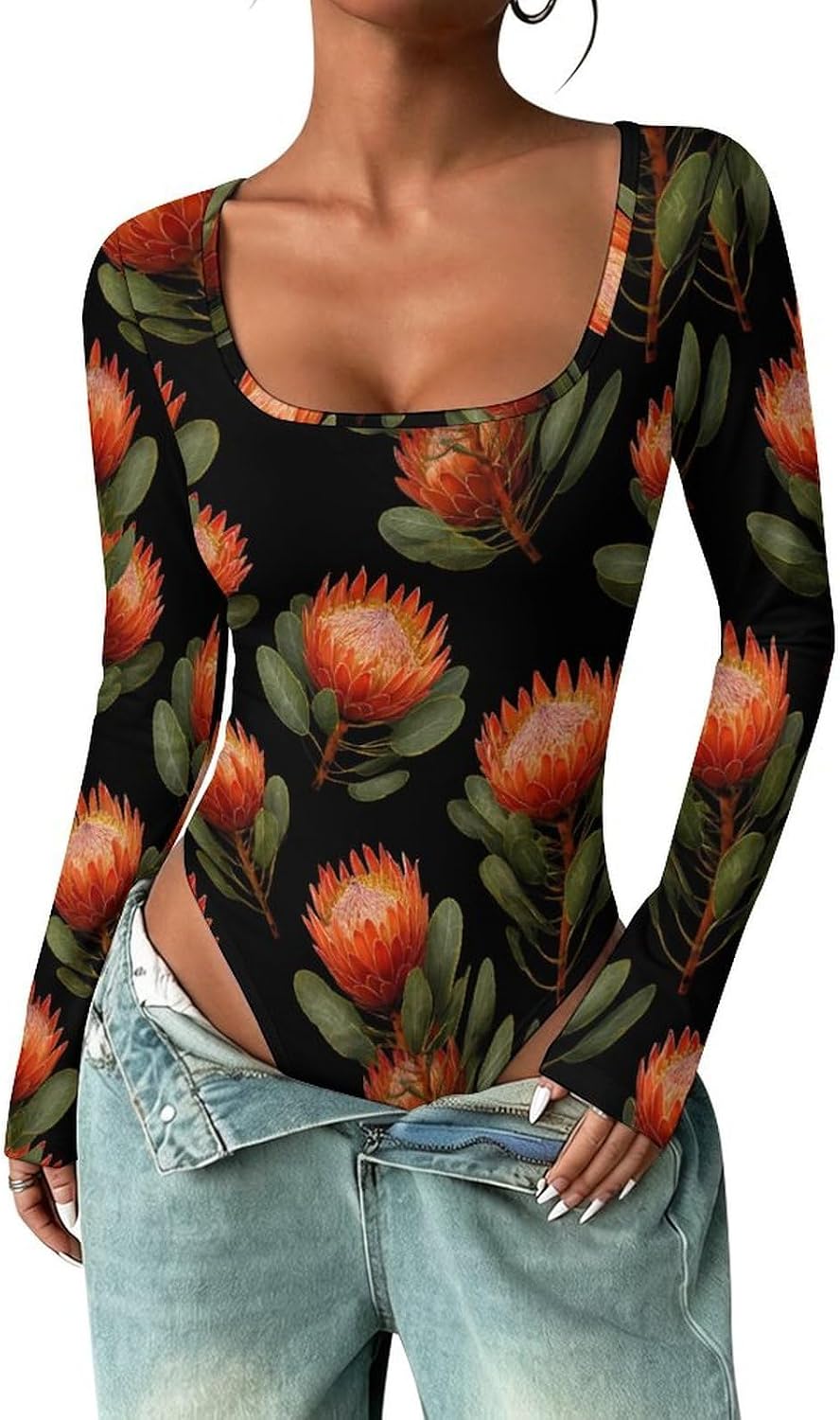 Protea Flower Women's Bodysuits Long Sleeve Top 5XL