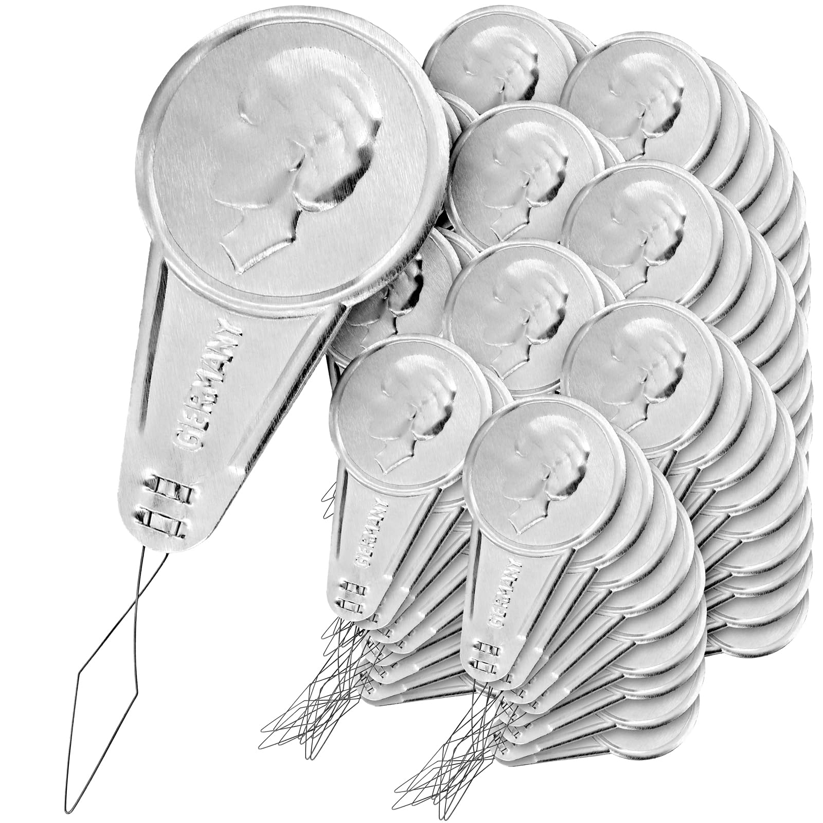 Faden & Nadel Infilatore per aghi (macchina da cucire e mano): 100 x classico filo d'argento goffrato in metallo (alluminio con fionda in acciaio a molla)