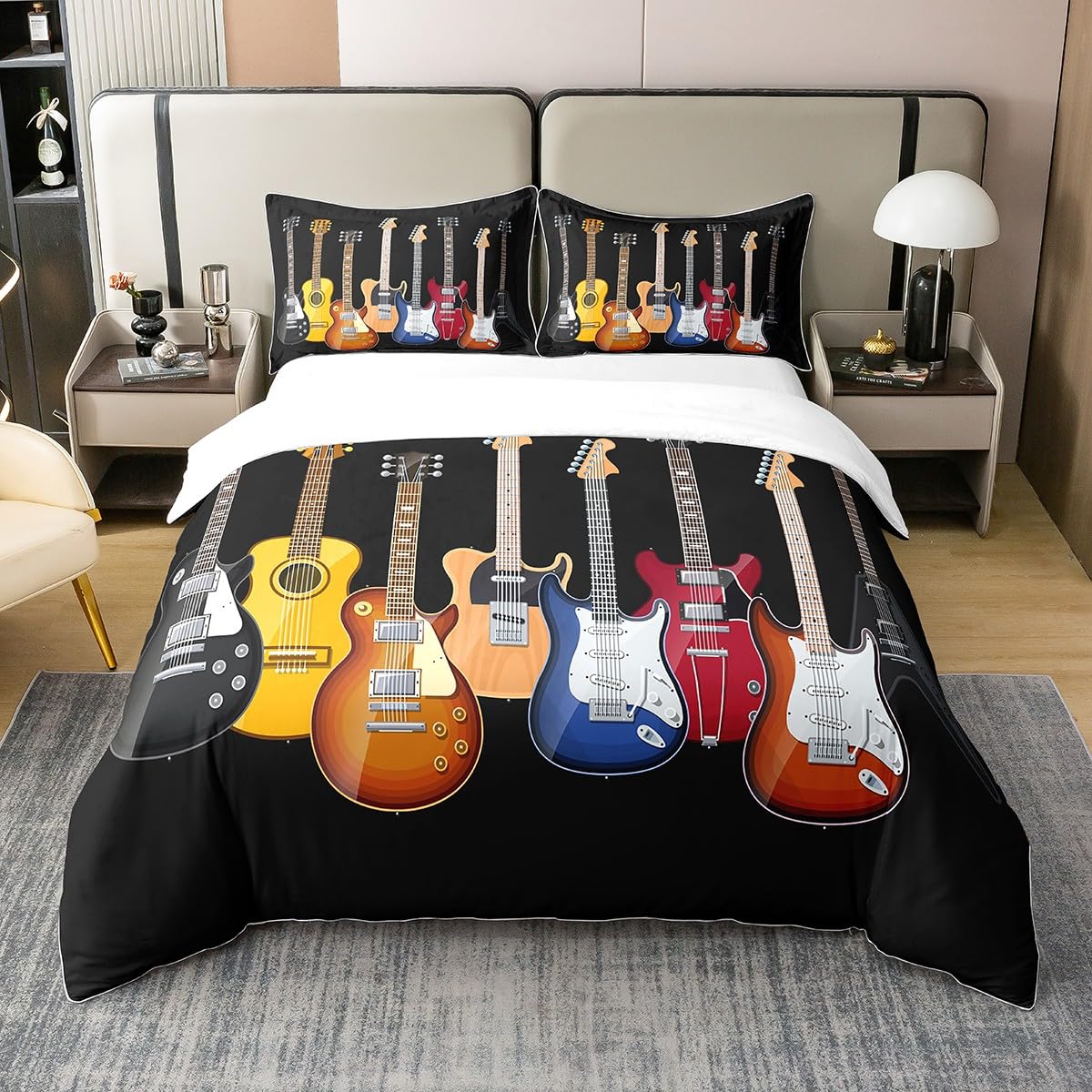 Loussied - Copripiumino stampato a tema musica rock, 135 x 200 cm, in cotone, per bambini e adulti, motivo musicale a colori, stile hip-hop, decorazione per camera da letto