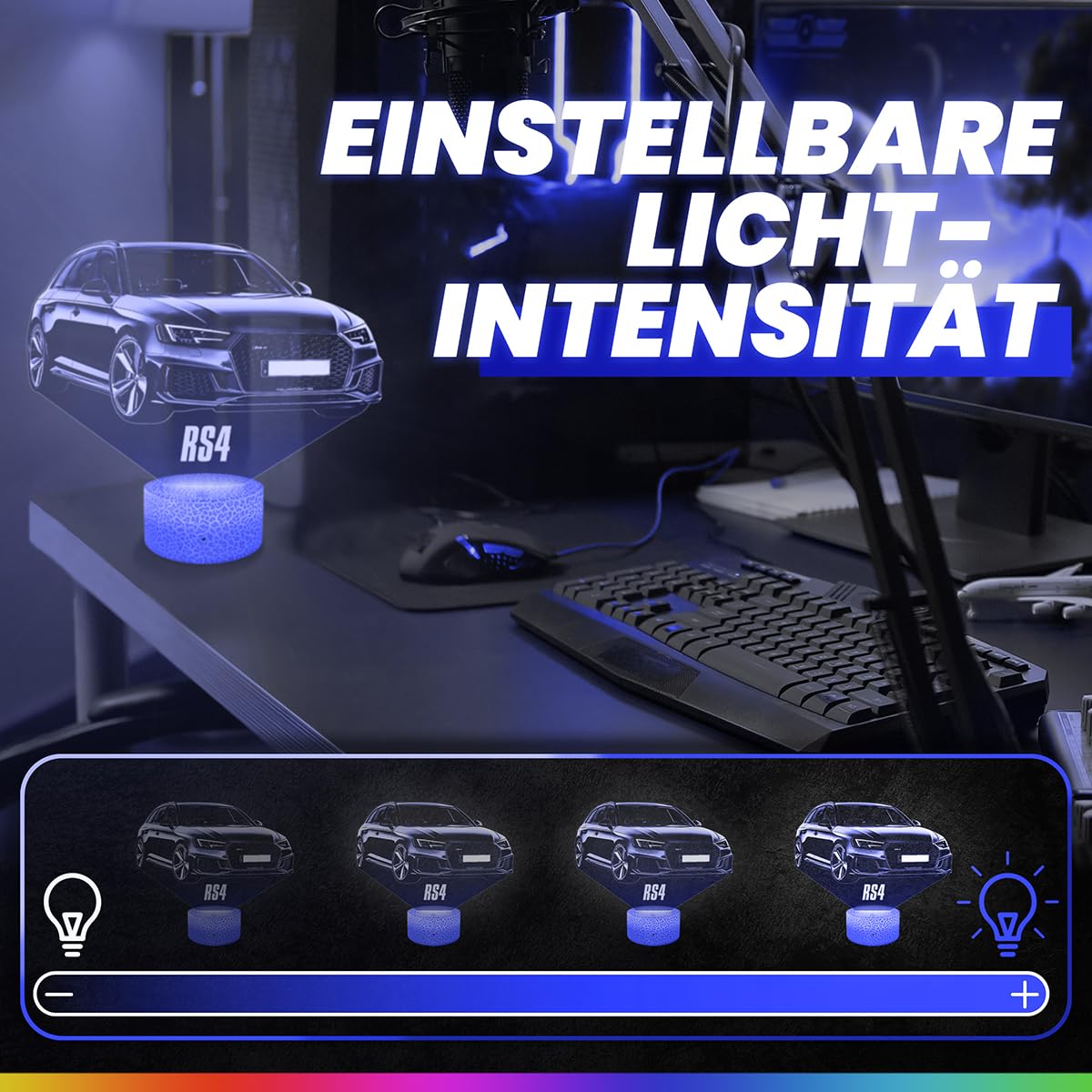 Nachttischlampe RS4 Miniatur-Sammlungsdekoration, Geschenkidee für Männer, Auto-Nachtlicht für Erwachsene, Schlafzimmer Deko, originelles für RS4-Fans