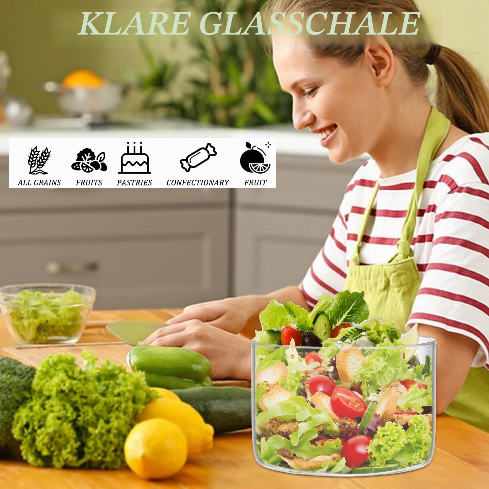 2 x Glasschüssel mit Deckel, 1600 ml Trifle-Schale für Kuchen, Salate & Desserts,Stilvolle Präsentation für Partys,Hochzeiten und besondere Anlässe