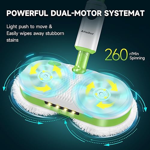 Miniatura 3 de AlfaBot Trapeador eléctrico inalámbrico para limpieza de suelos, trapeador de doble giro con faro LED, rociador de agua, autopropulsado, limpia