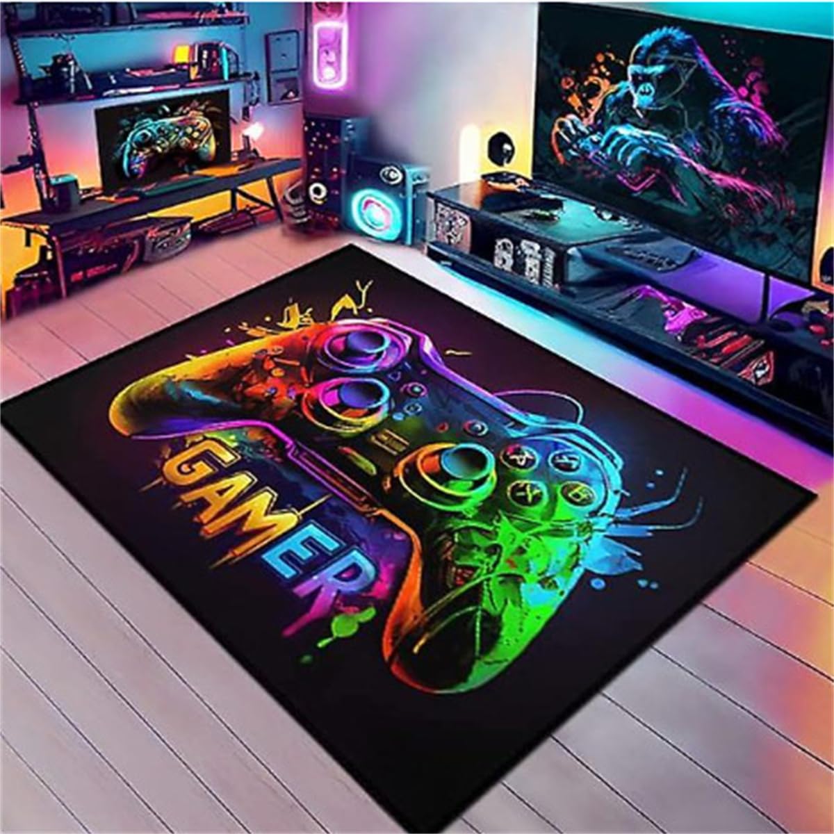 Bereich Teppiche, Neon Graffiti Teppiche, Gamer Spiele Teppiche, Kinder Teenager Home Decor Gedruckt Bereich Teppiche, Waschbar Anti-Rutsch-Spiel Bodenmatten Wohnzimmer (Farbe 1,140x200cm)