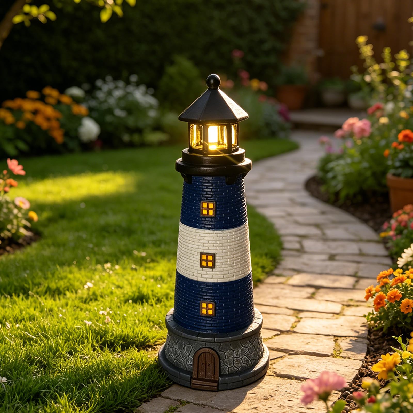 Statua Faro in Resina energia Solare con Luce Decorativa, Red