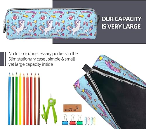 Miniatura 6 de UWNXPIW Estuche para lápices, estuche para lápices, organizador de unicornio, cremallera de cuero, multifunción para niñas, niños y adolescentes