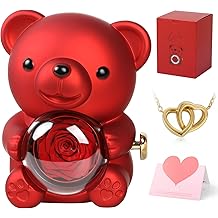 Cute Teddy Bear with Preserved Rose, Real Eternal Rose in Bear with Elegant Gift Box, Romantic Keepsake for Her &ndash; Anniversary, Birthday, Valentine&rsquo;s Day, Weddings &amp; Mother&rsquo;s Day (Red)