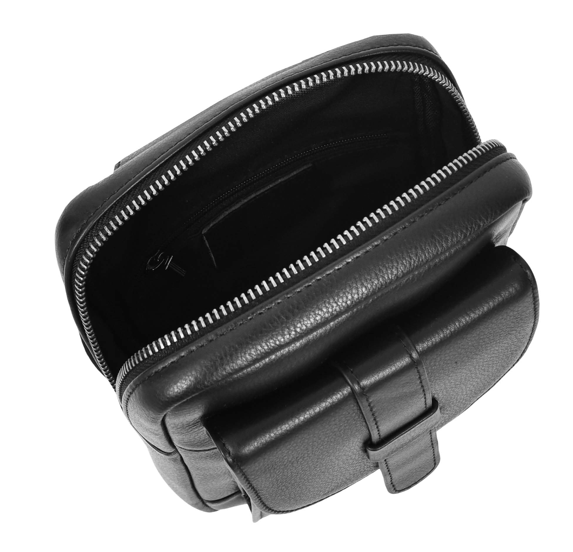 A710 Umhängetasche aus echtem Leder, im Holster-Stil, trendiger Brustbeutel, Reise-Organizer für Herren, Schwarz , Small