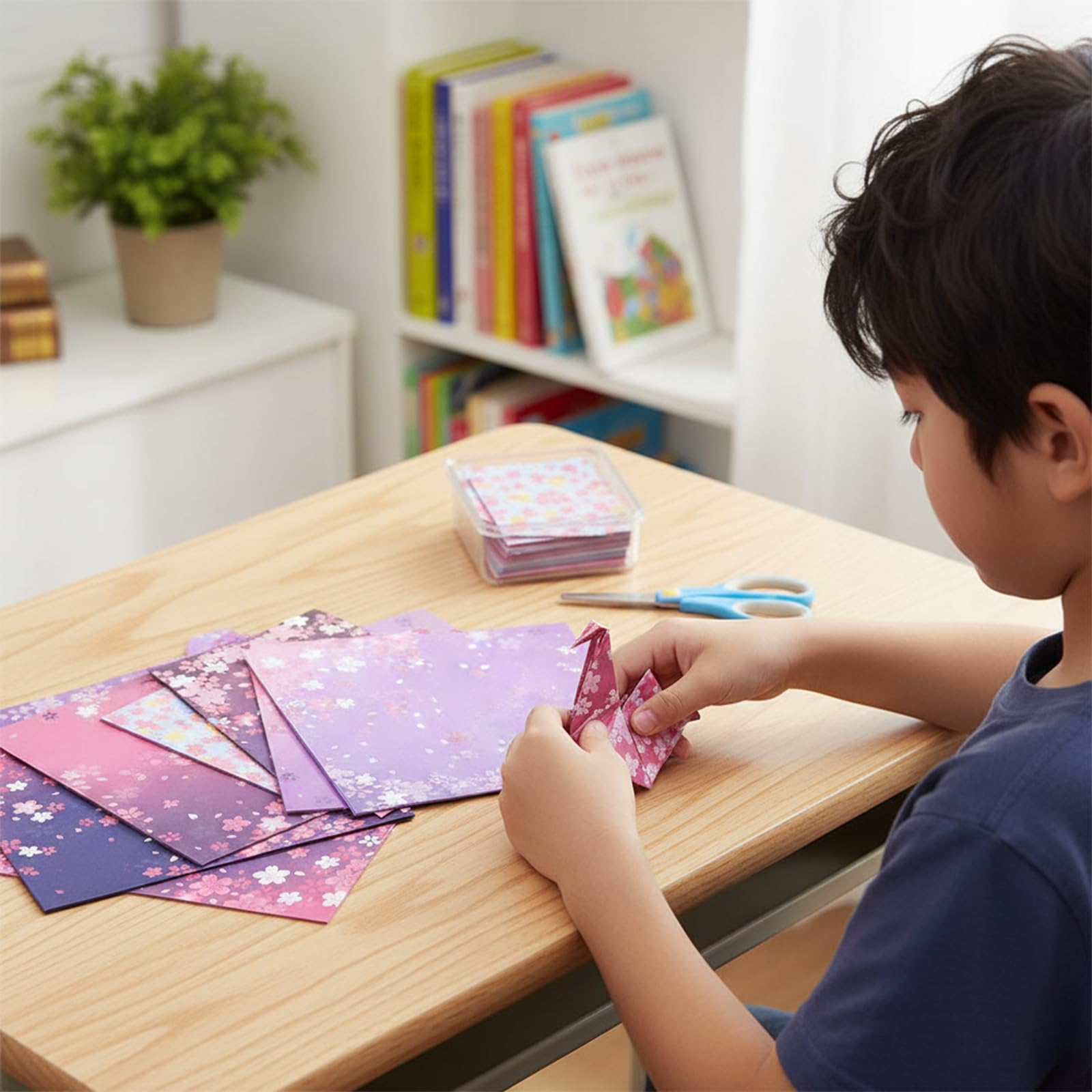 120 Hojas Papel Origami, 15x15 cm Papel Plegable Cuadrado Doble Cara con Diseño de Flores de Cerezo para Manualidades, Bricolaje, Niños y Adultos