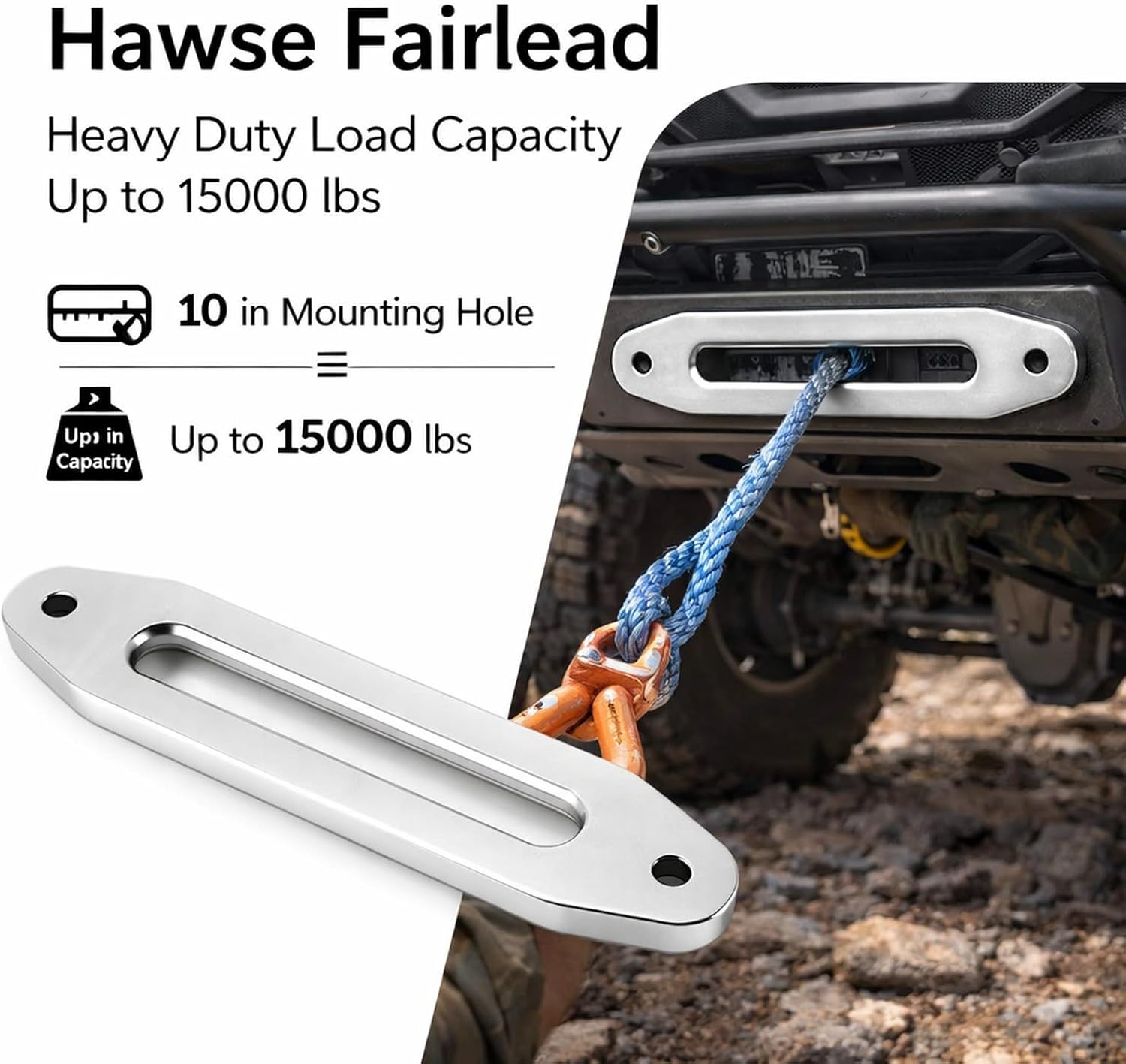 Hawse Fairlead Winch Rope Guide, 10 Inch (254mm), 8000-15000lbs Load Capacity - Heavy Duty Metal Construction, Friction Reducing Design for Off Road Winching