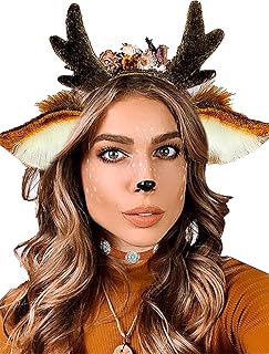 JeVenis Furry Deer Horn Headband Deer Ears Headband Accessories Deer Costume Halloween Christmas Cosplay