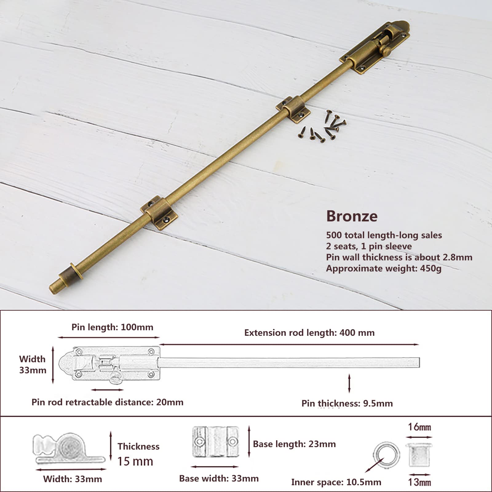 Cerradura con pestillo para puertas abatibles, Pestillo de perno deslizante, pernos cerradura puerta acero inoxidable, 2-40 cm(40cm)