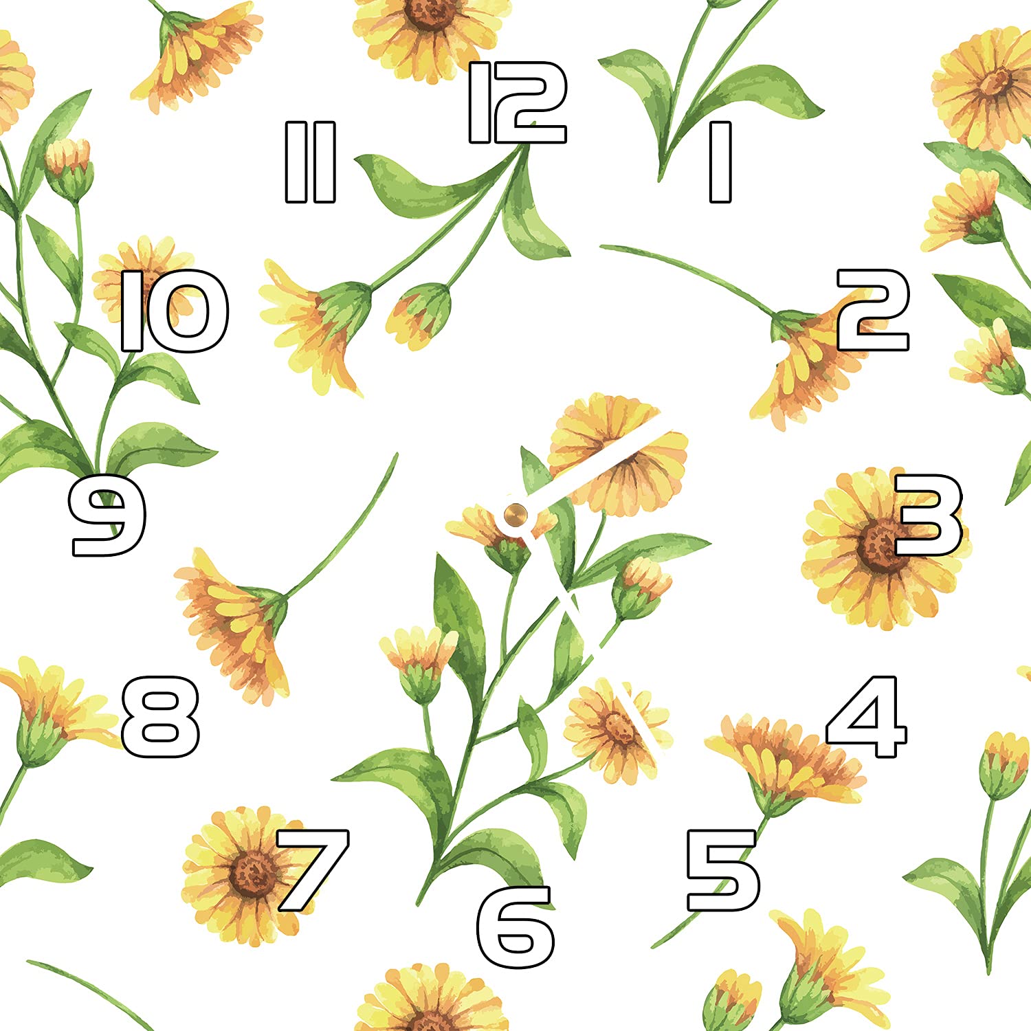 Horloge en Verre Cuisine et Salon Moderne avec Motif de Fleurs Ensoleillées 30x30 cm