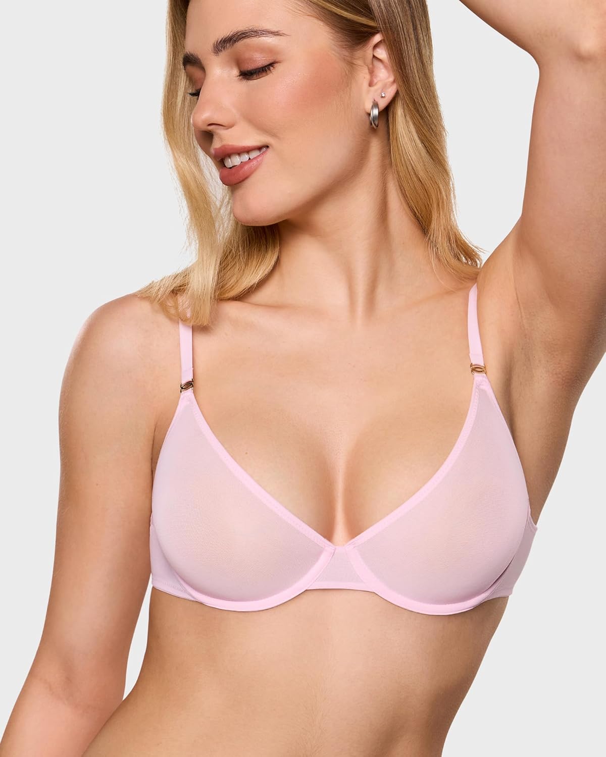 INLYRIC Women's Cosnufy Sheer Balconette Bra Demi Unlined Plunge Mesh See Through Sexy Bras Underwire - Image 5