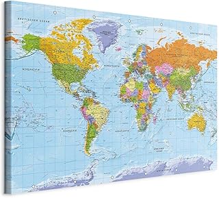 murando - deutsche Weltkarte zum pinnen - Pinnwand & Leinwandbild 120x80 cm 1 Teilig Kunstdruck modern Wandbilder XXL Wanddekoration Design Wand Bild - Landkarte Lernkarte