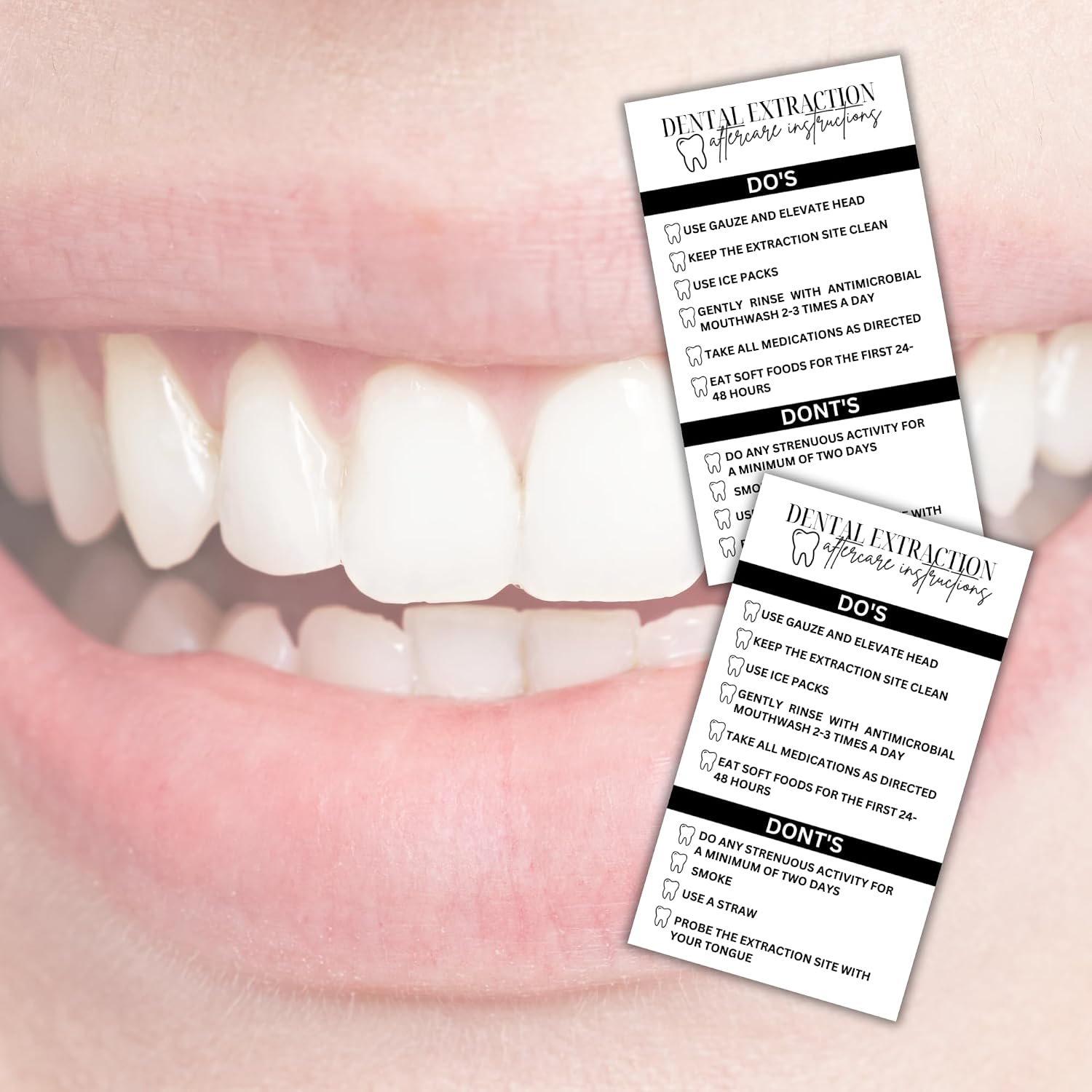 Lashicorn Dental Extraction Aftercare Tooth Instruction Cards | 50 pk 2 x 3.5” Recovery Timeline Post Care Do’s and Don’ts for Pain Relief Patients