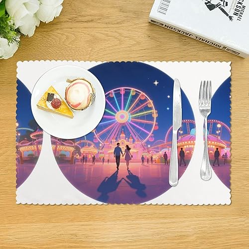 Miniatura 3 de Juego de 4 manteles individuales rectangulares, resistentes al calor con ruedas impresas para cocina y comedor