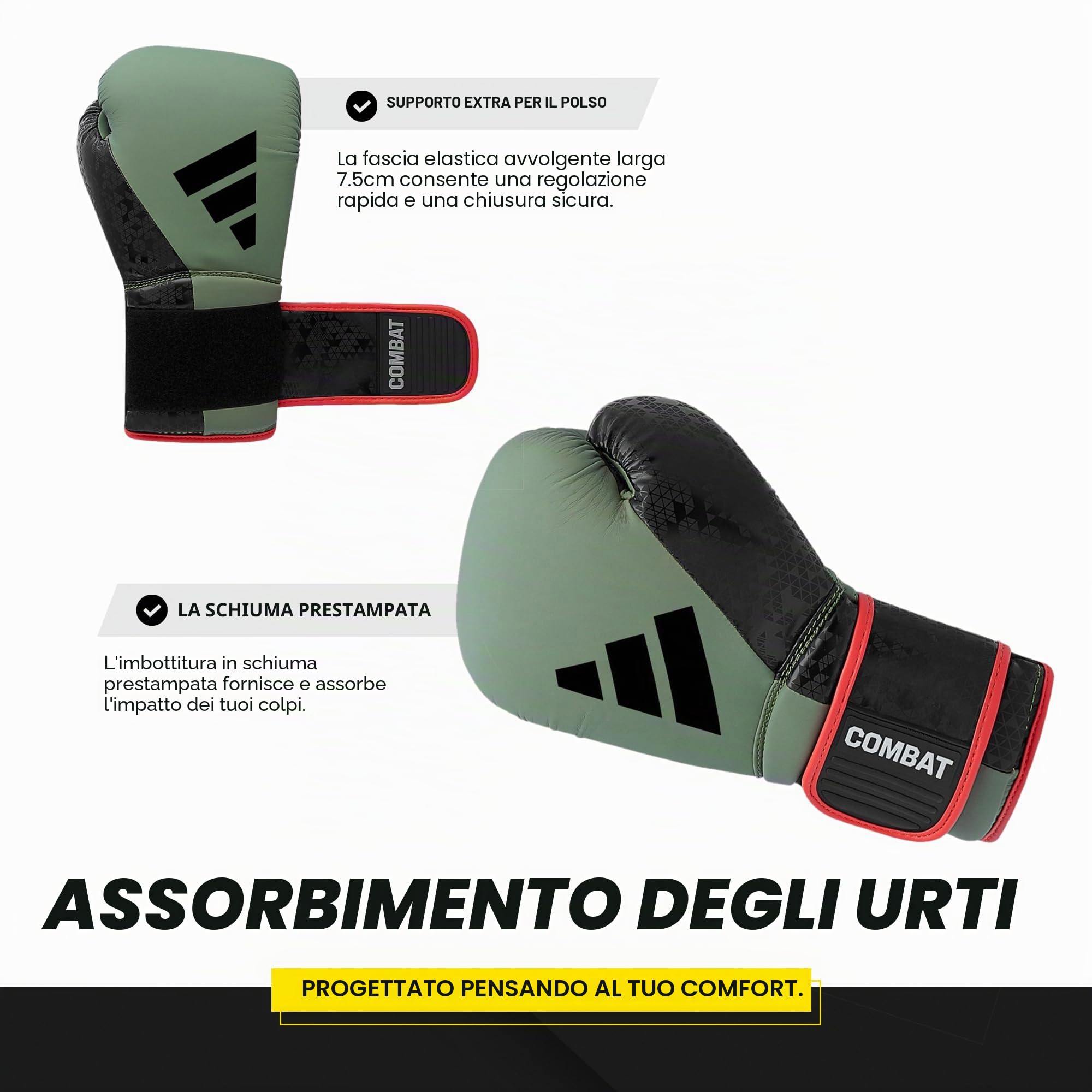 Guantoni da boxe Combat 50, verde/nero