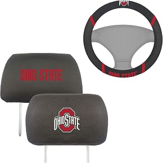 Aac FANMATS NCAA Car Accessories Bundle with Head Rests and Steering Wheel Cover for Ohio State Buckeyes Fans Officially Licensed(3 Items)