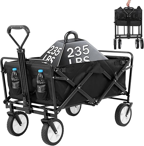 Vagón Plegable de Acero Resistente Plegable Utilitario para Exteriores en la Playa con Ruedas Grandes para Arena, Carrito de Jardín para Comestibles