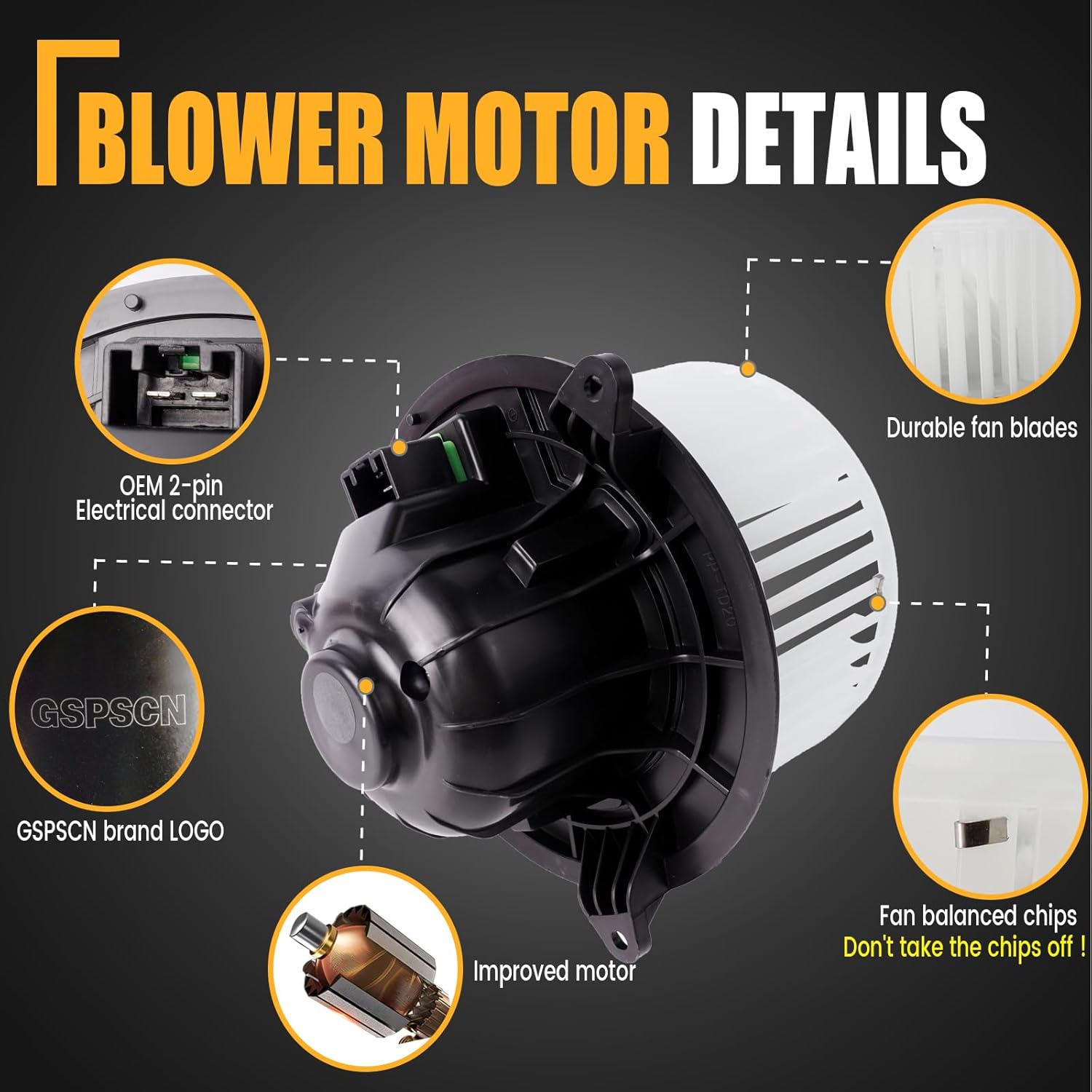 GSPSCN 700237 AC Blower Motor with Fan for2009-2014 Ford F150, 2009-2017 Ford Expedition, 2009-2017 Lincoln Navigator - HVAC Heater Blower Motor Replaces# AL1Z19805A，AL1Z19805A，AL1Z19805A，FO3126130