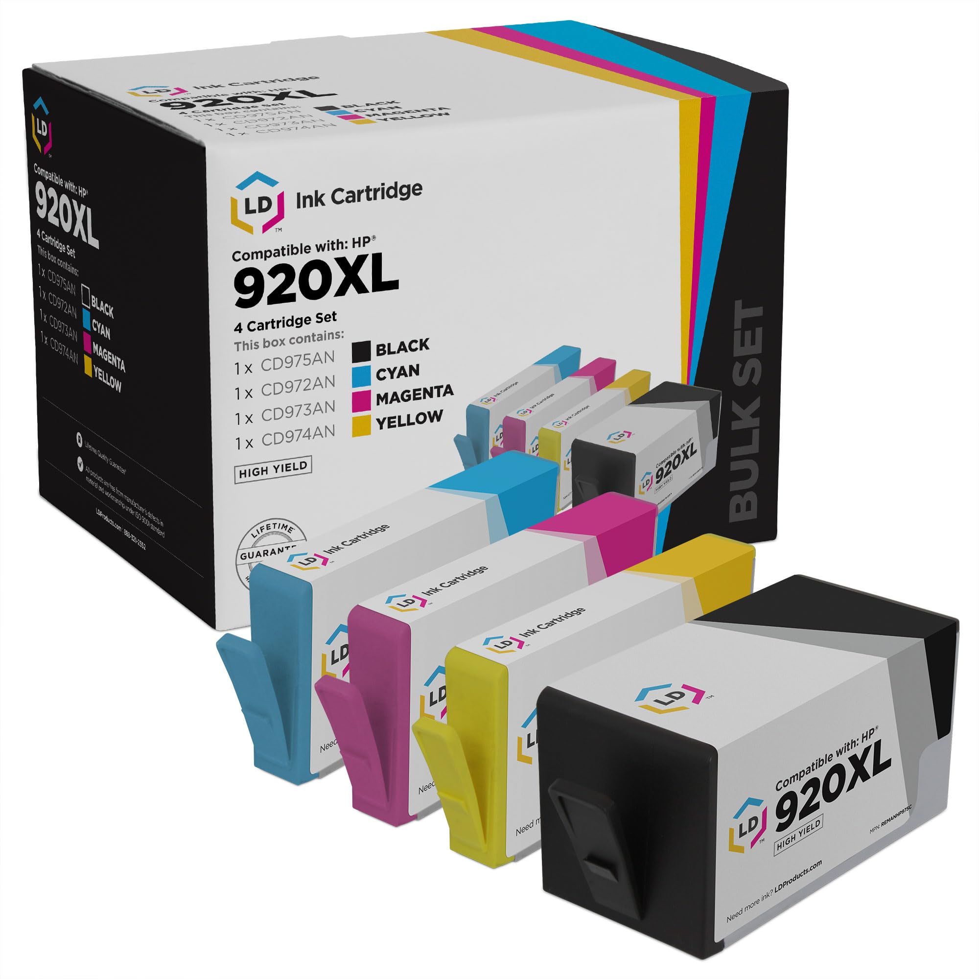 LD Remanufactured Ink Cartridge Replacement for HP 920XL High Yield (2 Black, 1 Cyan, 1 Magenta, 1 Yellow, 5-Pack) Compatible with OfficeJet 6000 6500